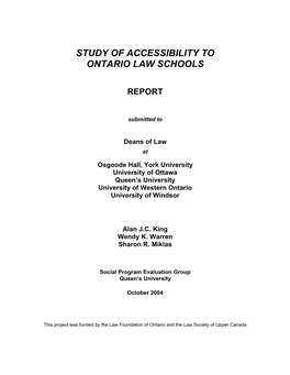 Study of Accessibility to Ontario Law Schools