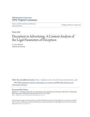 Deception in Advertising: a Content Analysis of the Legal Parameters of Deception E