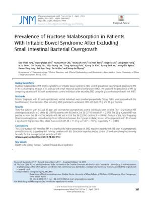 Prevalence of Fructose Malabsorption in Patients with Irritable Bowel Syndrome After Excluding Small Intestinal Bacterial Overgrowth