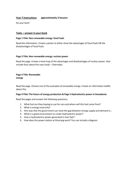 Year 7 Instructions Approximately 3 Lessons Tasks – Answer in Your Book