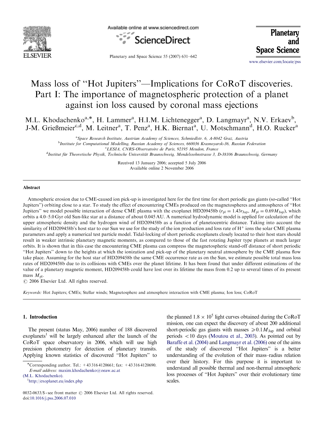 Hot Jupiters’’—Implications for Corot Discoveries