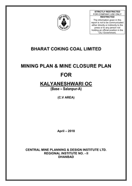 Mining Plan & Mine Closure Plan Kalyaneshwari Oc