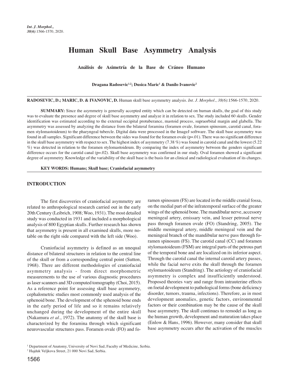 Human Skull Base Asymmetry Analysis