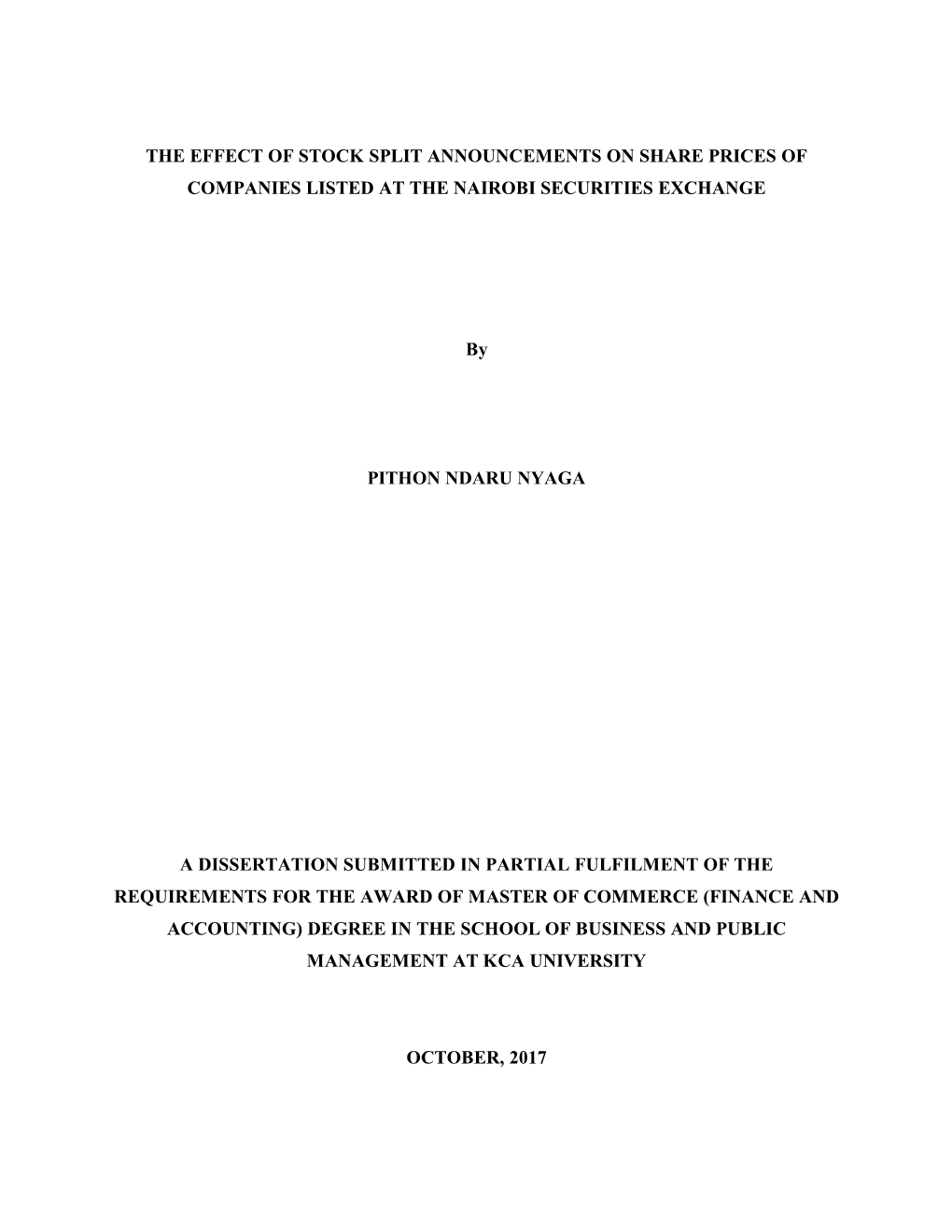 The Effect of Stock Split Announcements on Share Prices of Companies Listed at the Nairobi Securities Exchange