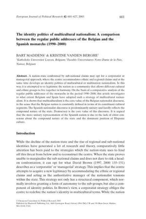 The Identity Politics of Multicultural Nationalism: a Comparison Between the Regular Public Addresses of the Belgian and the Spanish Monarchs (1990–2000)