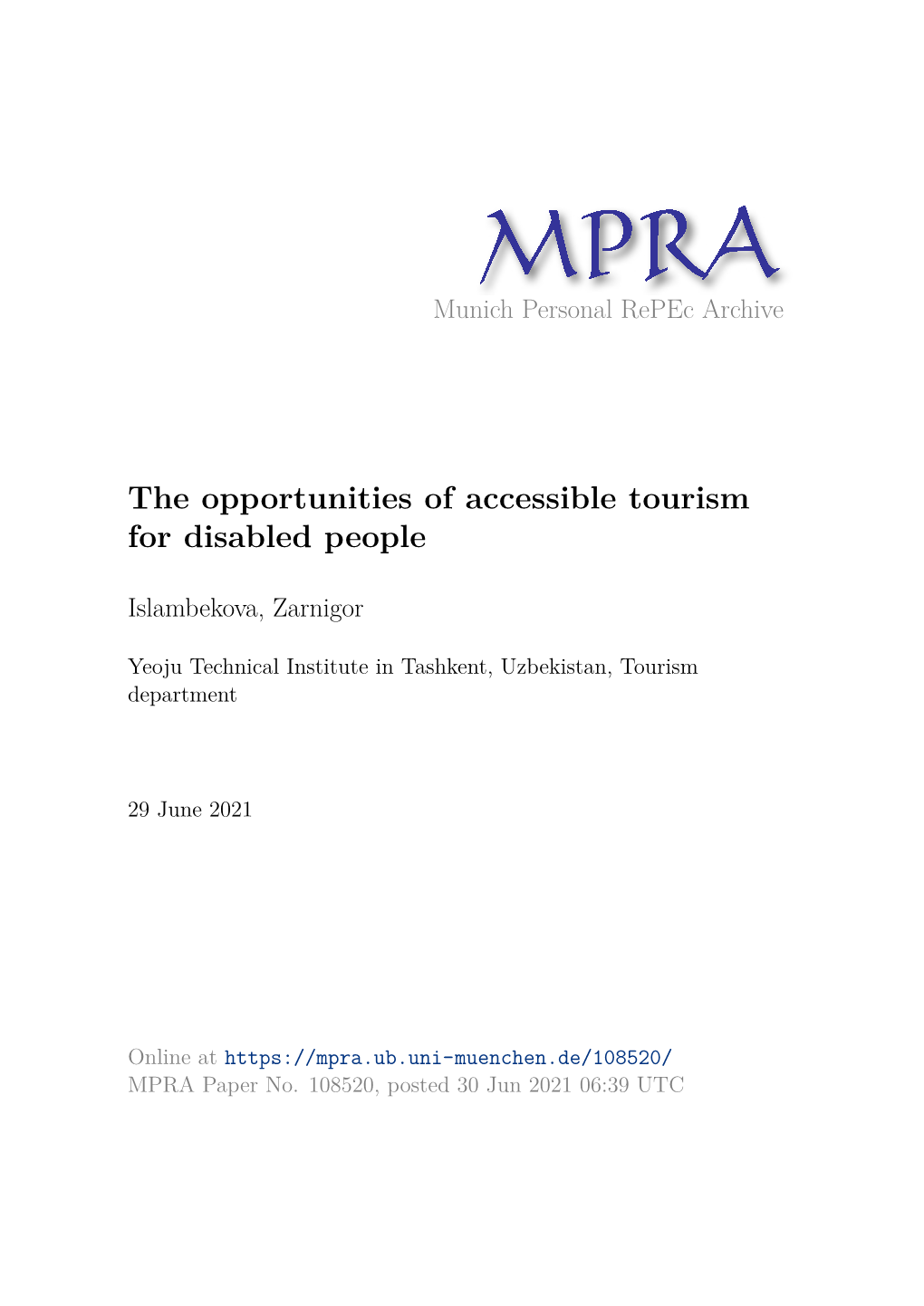 The Opportunities of Accessible Tourism for Disabled People