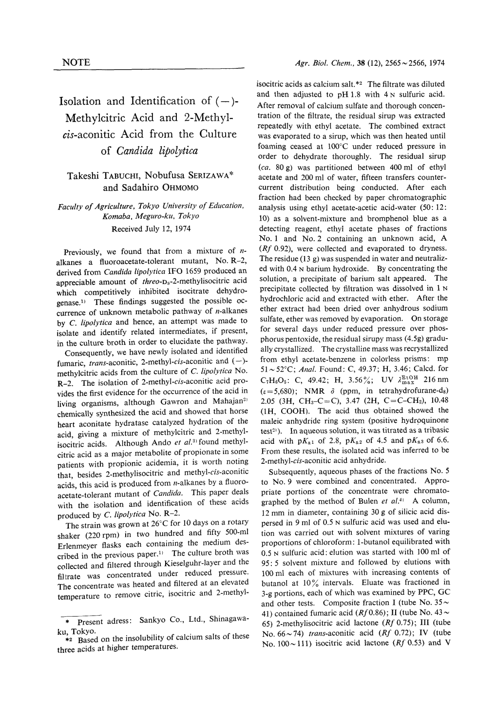 Isolation and Identification of (-)-Methylcitric Acid and 2-Methyl