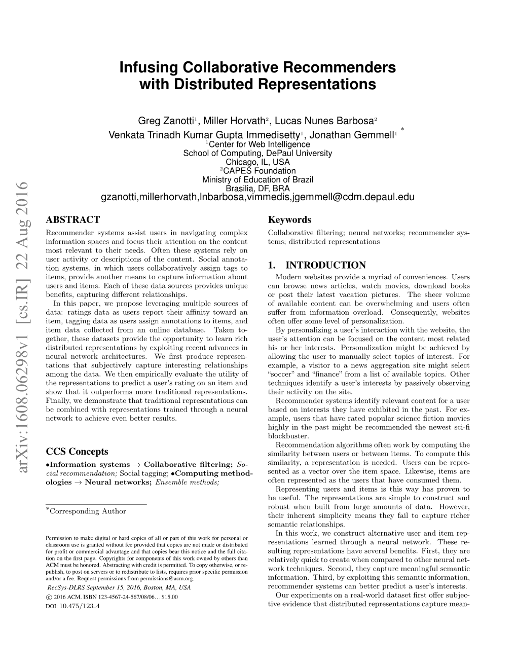 Infusing Collaborative Recommenders with Distributed Representations