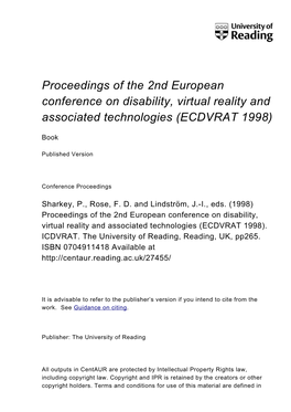 European Conference on Disability, Virtual Reality and Associated Technologies (ECDVRAT 1998)