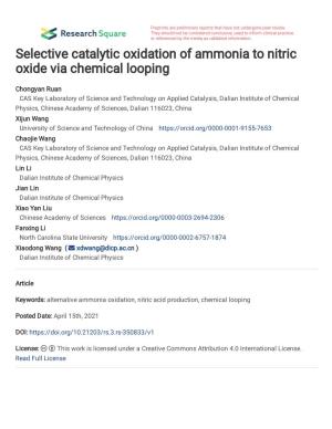 Selective Catalytic Oxidation of Ammonia to Nitric Oxide Via Chemical Looping