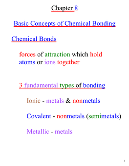 Chapter 8 Basic Concepts of Chemical Bonding Chemical Bonds