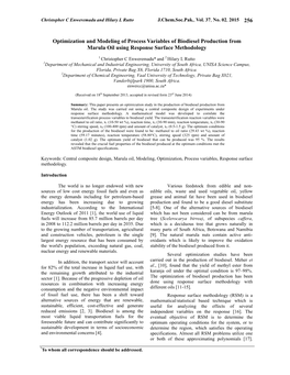 Optimization and Modeling of Process Variables of Biodiesel Production from Marula Oil Using Response Surface Methodology