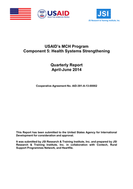 Health Systems Strengthening Quarterly Report April-June 2014 2