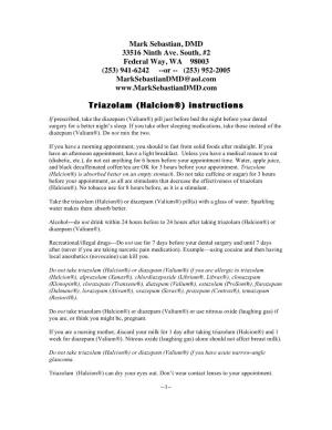 Triazolam (Halcion®) Instructions