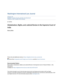 Globalization, Rights, and Judicial Review in the Supreme Court of India