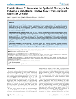 Protein Kinase D1 Maintains the Epithelial Phenotype by Inducing a DNA-Bound, Inactive SNAI1 Transcriptional Repressor Complex