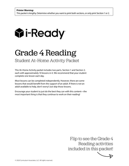 Grade 4 Reading Student At–Home Activity Packet