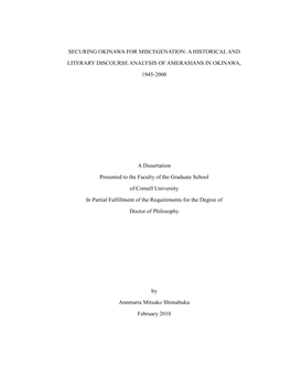 Securing Okinawa for Miscegenation: a Historical and Literary Discourse Analysis of Amerasians in Okinawa, 1945-2000