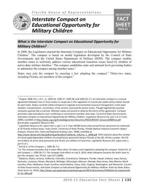 FACT SHEET Interstate Compact on Educational Opportunity for Military Children
