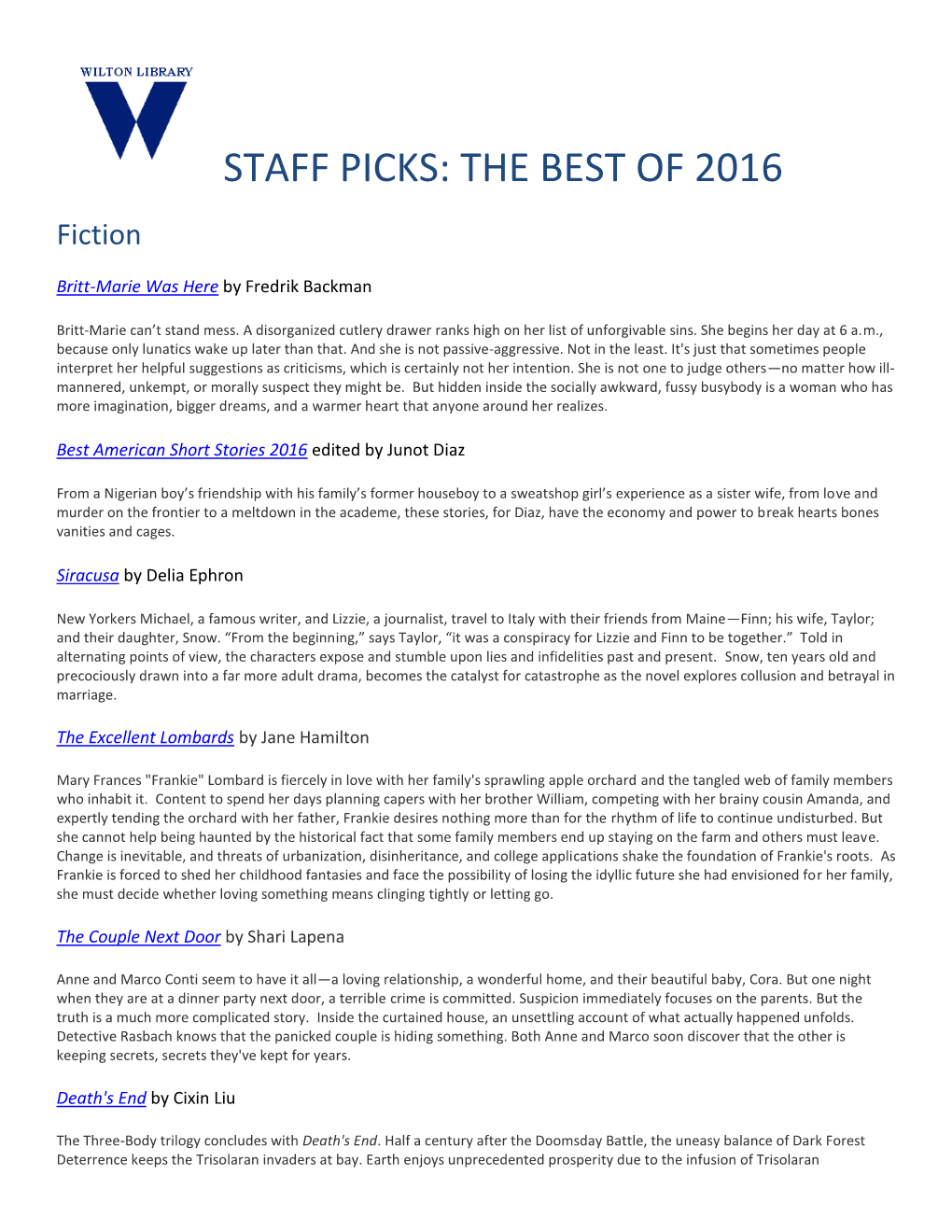 STAFF PICKS: the BEST of 2016 Fiction