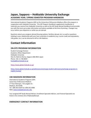 Japan, Sapporo – Hokkaido University Exchange Contact Information