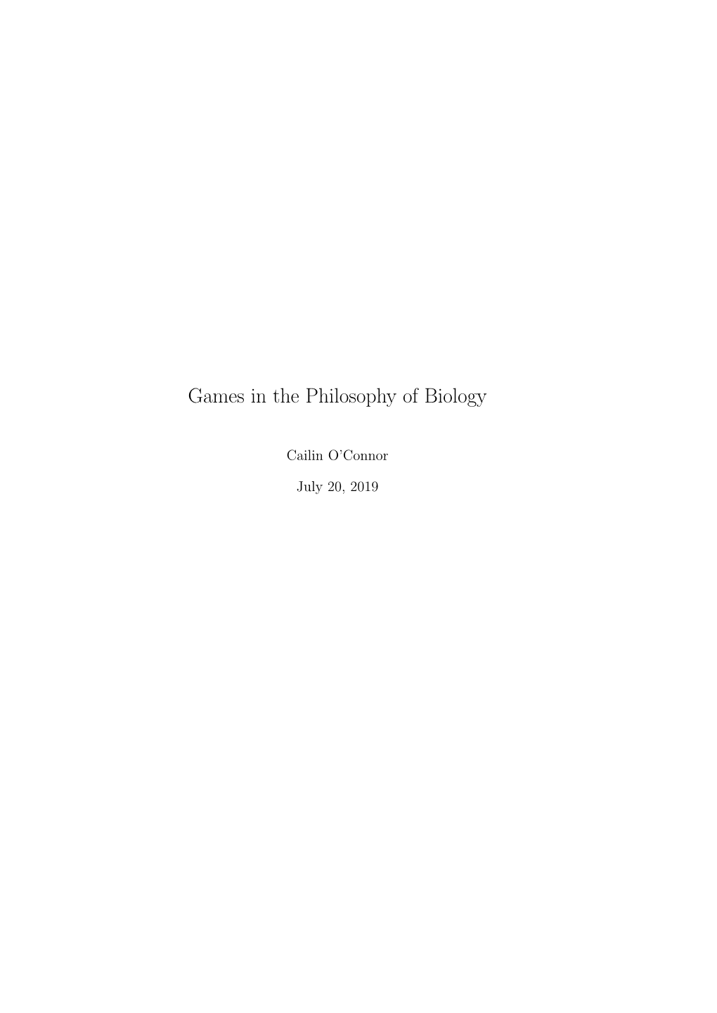 Games in the Philosophy of Biology