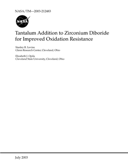 Tantalum Addition to Zirconium Diboride for Improved Oxidation Resistance
