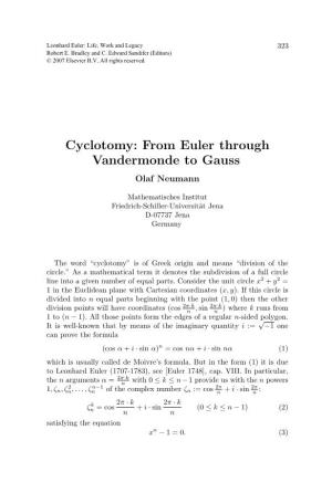 Cyclotomy: from Euler Through Vandermonde to Gauss Olaf Neumann