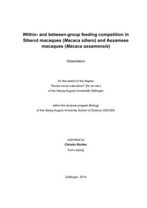 Within- and Between-Group Feeding Competition in Siberut Macaques (Macaca Siberu) and Assamese Macaques (Macaca Assamensis)