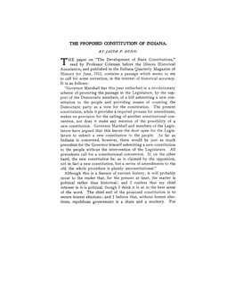 The Proposed Constitution of Indiana. B Y /Acob P