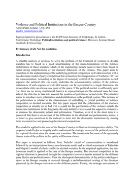 Violence and Political Institutions in the Basque Country Albert Padró-Solanet UOC-IN3 Apadro Solanet@Uoc.Edu