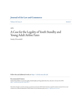 A Case for the Legality of Youth Standby and Young Adult Airline Fares Stanley B
