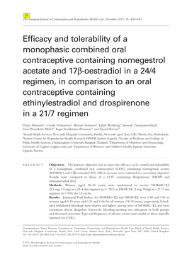 Efficacy and Tolerability of a Monophasic Combined Oral Contraceptive Containing Nomegestrol Acetate and 17 Β