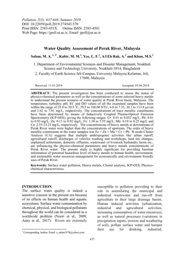 Water Quality Assessment of Perak River, Malaysia