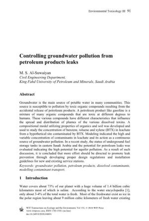 Controlling Groundwater Pollution from Petroleum Products Leaks