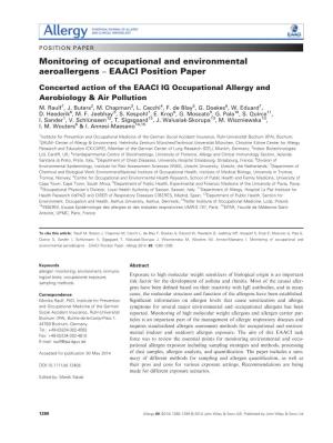 Monitoring of Occupational and Environmental Aeroallergens – EAACI Position Paper