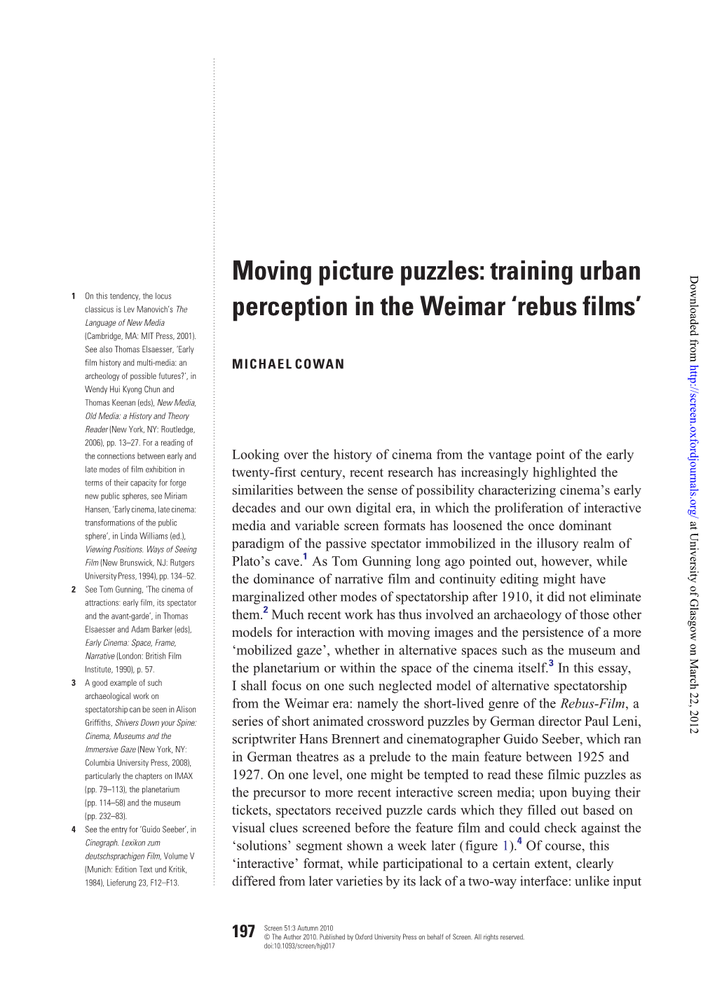 Moving Picture Puzzles: Training Urban Perception