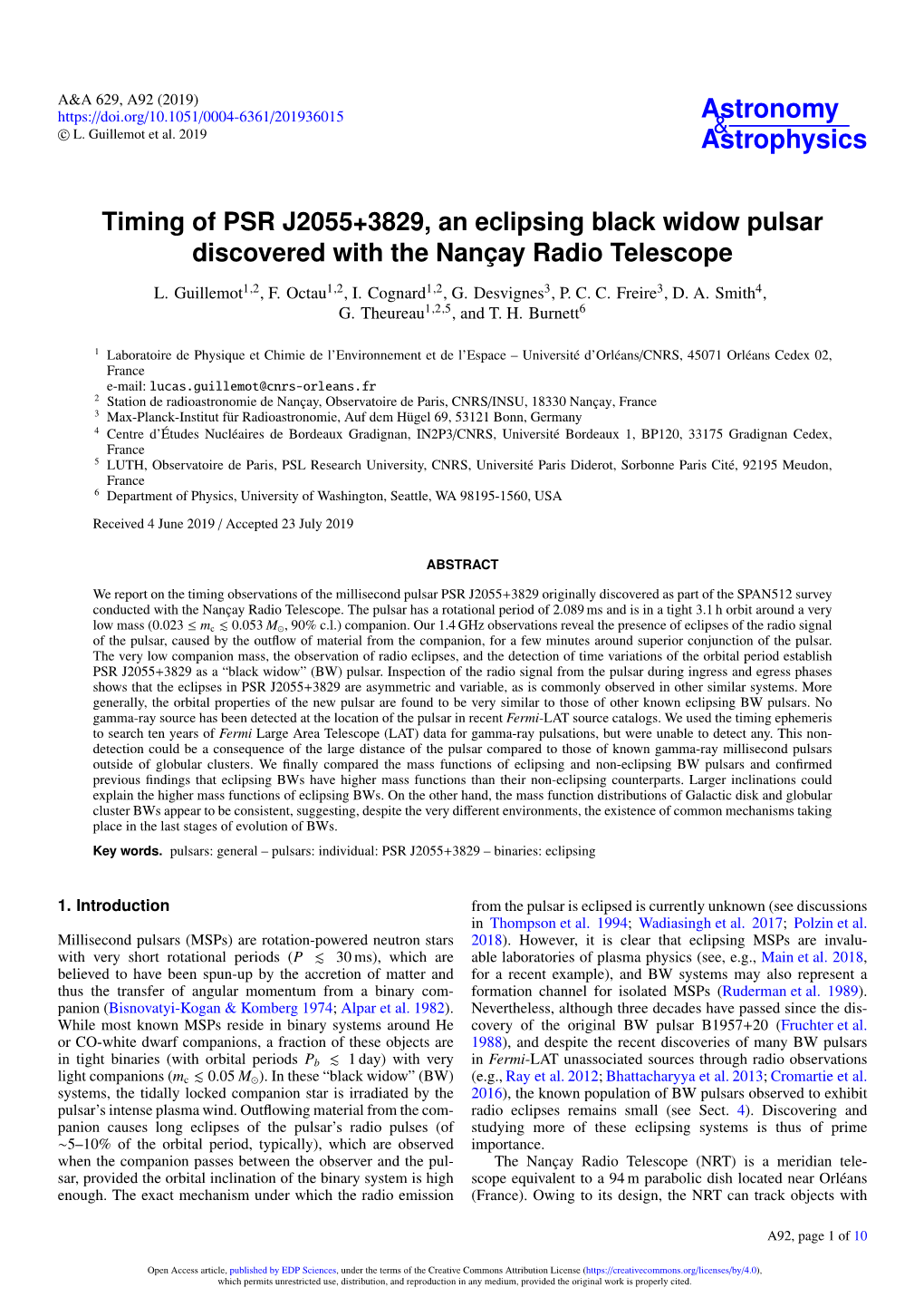 Timing of PSR J2055+3829, an Eclipsing Black Widow Pulsar Discovered with the Nançay Radio Telescope