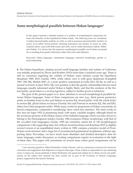 Some Morphological Parallels Between Hokan Languages1