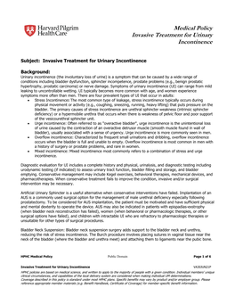 Medical Policy Invasive Treatment for Urinary Incontinence