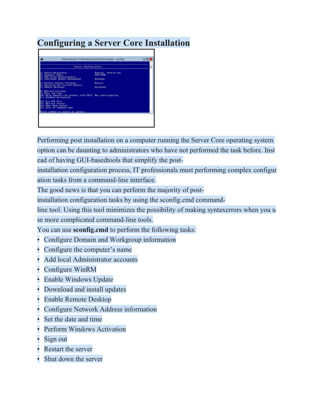 Configuring a Server Core Installation