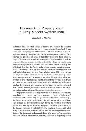 Documents of Property Right in Early Modern Western India