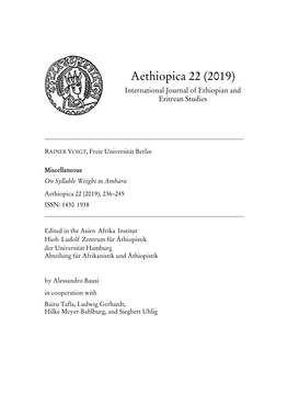 Aethiopica 22 (2019) International Journal of Ethiopian and Eritrean Studies