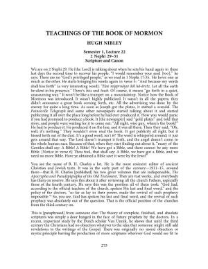 TEACHINGS of the BOOK of MORMON HUGH NIBLEY Semester 1, Lecture 22 2 Nephi 29–31 Scripture and Canon