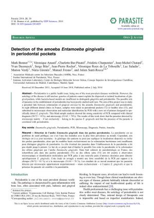 Detection of the Amoeba Entamoeba Gingivalis in Periodontal Pockets