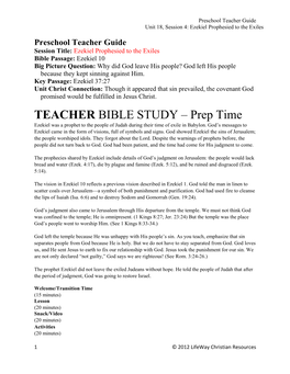 TEACHER BIBLE STUDY – Prep Time Ezekiel Was a Prophet to the People of Judah During Their Time of Exile in Babylon