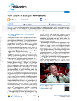 Mark Stockman: Evangelist for Plasmonics