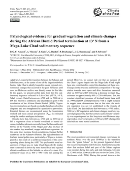 Palynological Evidence for Gradual Vegetation and Climate Changes During the African Humid Period Termination at 13◦ N from a Mega-Lake Chad Sedimentary Sequence