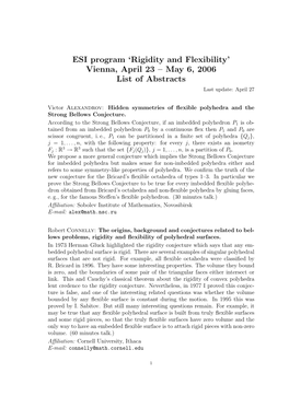 ESI Program 'Rigidity and Flexibility' Vienna, April 23 – May 6, 2006 List of Abstracts