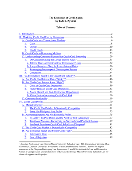 The Economics of Credit Cards by Todd J. Zywicki* Table of Contents